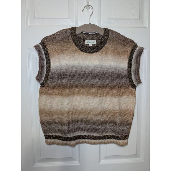 NWT Marled Brown Metallic Striped Knit Vest Top M | Vintage Retro 70s Sweater - Picture 4 of 7